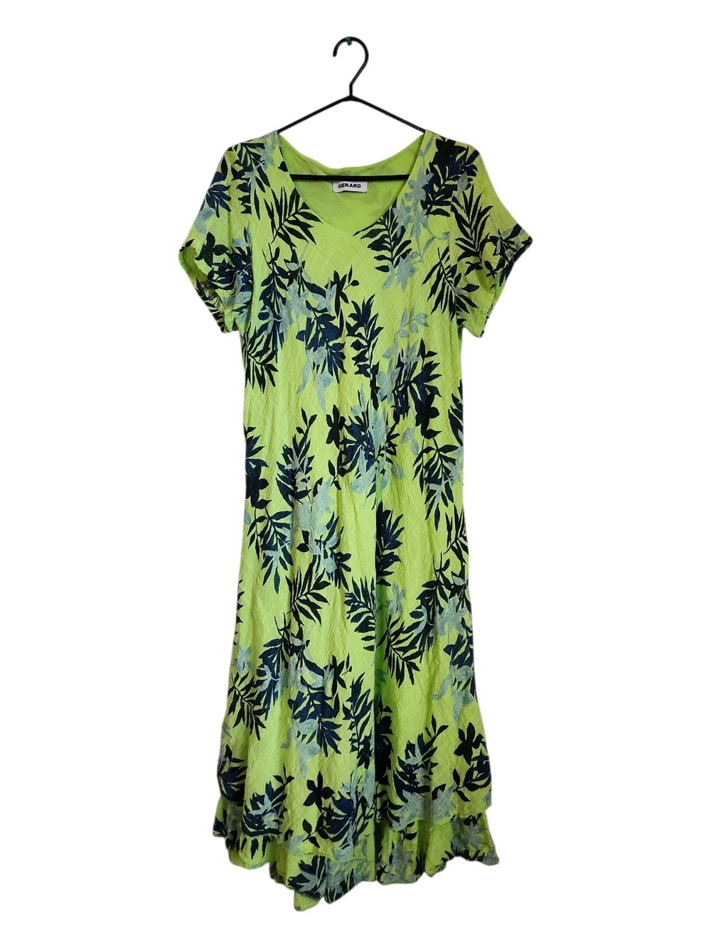 Gerald Vibrant Lime Green Floral V-Neck Maxi Dress Womens Large
